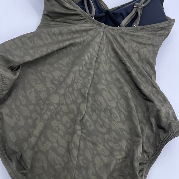 Profile by Gottex Luminous Safari V-Neck One Piece Swimsuit Olive US Size 8 - Picture 7 of 8